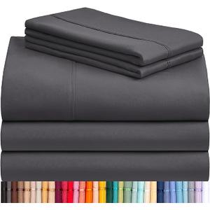 LuxClub 7 PC Split King Sheet Set Sheets Deep Pockets 18" Eco Friendly Wrinkle Free Cooling Sheets Machine Washable Hotel Bedding Silky Soft - Dark Grey Split King