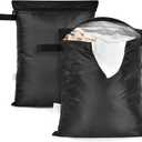2 Pack Swimsuit & Towel Wet Dry Sack - 12 x 16 inch Waterproof Clothes Bag with Handle & Zippered Oxford Cloth - Black