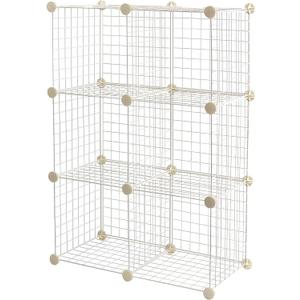 Amazon Basics 6 Cube Wire Grid Stackable Storage Shelves, 12.6 x 26 x 38 inches, White