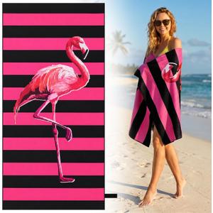 MelonBoat Oversized Beach Towel for Women Adults, Black Pink Flamingo Double Sided Printed Towel 1 PC, Large Soft Sand Free Quick Dry Compact Towels for Summer Trip Lake Pool Beach Bath, 35"x72"