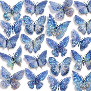 50 PCs Butterfly Wall Decor Cute Fairy Butterflies Wall Stickers 3D Butterflies for Birthday Cake Wedding Party Craft Room Decor Removable DIY Wall Decals sm- (Blue)