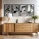 GALLERY GRACE 4-Pc Music Notes Metal Wall Art, Black Wall Decor Set | 11 x 16 In Metal Panels, Music Notes Wall Decor, Minimalist Style, Ready to Hang, for Living Room, Office, Studio or Bedroom