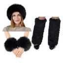 5 Pieces Faux Fur Headband Arm Cuffs Leg Warmers Ear Furry Warmers for Cold Weather Furry Costumes (Black)