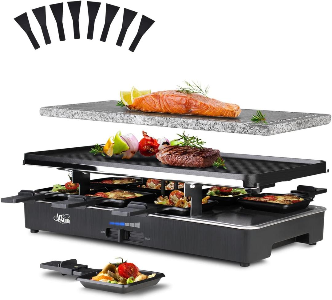 Artestia Indoor Electric Party Grill for 68 People, 1700W Korean BBQ Table Grill & Raclette Cheese Melting Grill, Nonstick & Granite Plates, Adjustable Temperature for Family & Party Use