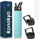 Insulated Water Bottle 24oz Stainless Steel Sport Bottles with 3 Lids,Turquoise