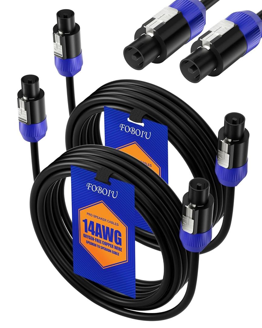 2Pack 9 ft Speakon to Speakon Cables, Professional 14 AWG Audio Cord DJ Male Speaker Cable Wire with Twist Lock, for Audio Amplifier