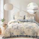 Oli Anderson Floral Comforter Set King Size, 5 Piece Vintage Botanical Print Bedding Set, Farmhouse Lightweight Bed in a Bag with 1 Ruffle Flowers Comforter, 2 Pillowcases, 2 Pillows (Blue, King)