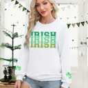 St Patricks Day Sweatshirt Women Shamrock Sweater Notre Dame Shirts Clover Top Irish Gift Long Sleeve Pullover (White, S)