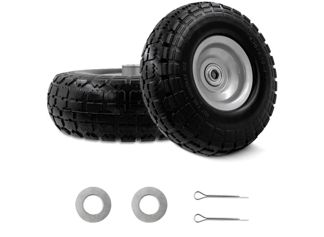 10-Inch 4.10/3.50-4 Tire and Wheel Flat Free, Heavy Duty Solid Replacement Tire with 5/8" Bearings, for Wheelbarrows Hand Trucks Dollies Trolleys Generators, (2-Pack) (Gray)