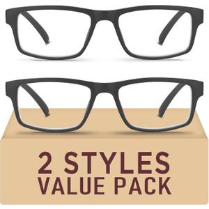 2 Pack Reading Glasses,Upgraded TR Blue Light Blocking Reading Glasses,Filter UV Ray/Glare Computer Readers,Stylish Lightweight Spring Hinges Eyeglasses for Women Men(2-pack Black,1.0)