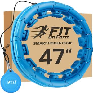 FIT ON FORM Infinity Weighted Hula Fit Hoop for Adult Weight Loss, 2 in 1 Smart Fitness Exercise Hoop for Women Abs Workout, 24/28/32 Detachable Knots (47", Blue)
