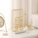 Lolalet Jewelry Organizer Stand, No Assembly Needed Display Storage with Rotating Earring Holder for Necklace Bracelet Rings, Galentines Valentines Gifts Room Dorm Decor for Women Girls -Gold