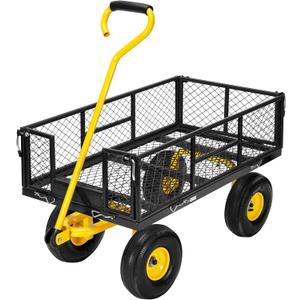 VIVOHOME Heavy Duty 880 Lbs Capacity Mesh Steel Garden Cart Folding Utility Wagon with Removable Sides and 4.10/3.50-4" Wheels 10 inch Tire (Black) (Large)