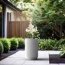 Kante Tall Fulted Planter, 17.7 Inch Tall Round Concrete Plant Pots with Drainage Hole and Rubber Plug, Modern Decor for Indoor Outdoor Plants, Flower, White, 11"w x 17.7" h