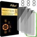 Ailun 3 Pack Privacy Screen Protector for iPhone 17 [6.3 inch]+ 3 Pack Camera Lens Protector with Installation Frame,Dynamic Island Compatible,Anti Spy Tempered Glass[9H Hardness]-HD