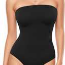 MANGOPOP Womens Strapless Thong Bodysuit Sexy Tube Top Off The Shoulder Double Lined Bodysuits Summer Going Out Tops, Medium