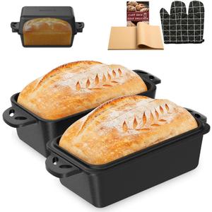 9×5 Inch Cast Iron Loaf Pan with Lid, 2-in-1 Bread Baking Pans for Homemade Bread, Pre-Seasoned | Even Heat Distribution, 2 Piece Set