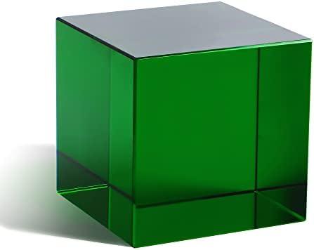 QFkris 2.2inch Crystal Glass Cube Prism Paperweight,Optic Prism Cube Figurine Collectibles for Office or Home Decor,Cool Science Gadgets,Birthday Gift (Green)