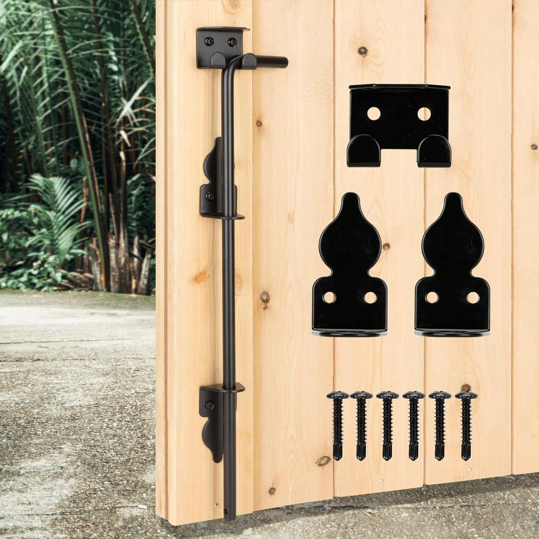 24" Heavy Duty Cane Bolt Gate Drop Rod-Steel Gate Ground Latch Designed for Wood Metal Vinyl Gates or Double Doors Fence Applications