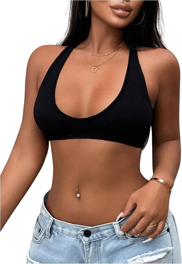 SOLY HUX Women's Sleeveless Micro Crop Tops Backless Scoop Neck Tight Fitted Sexy Tank Tops (Black, S)