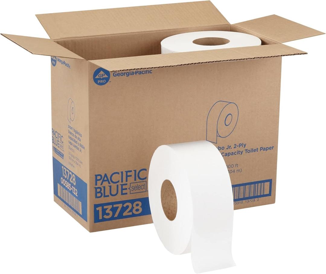 Georgia-Pacific Pacific Blue Select 2-Ply Jumbo Jr. 9'' Toilet Paper by GP PRO (Georgia-Pacific),13728,1,000 Linear Feet Per Roll,8 Rolls Per Case Georgia-Pacific Pacific Blue Select 2-Ply Jumbo Jr. 9'' Toilet Paper by GP PRO (Georgia-Pacific),13728,1,000 Linear Feet Per Roll,8 Rolls Per Case