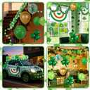 St Patricks Golf Cart Parade Decorations Kit, Irish Shamrock Parade Decor Set with Irish Flag Bunting,Green Metallic Tinsel Garland,Shamrock Balloons, Cards, for Irish Party Golf Cart Decor