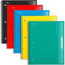 Mead Spiral Notebook, 5 Pack, 1 Subject, College Ruled Paper, Plastic Cover, 8-1/2" x 11", 100 Sheets per Notebook, Assorted Colors (820299-AMZ-TK)