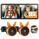 Babyvue BV3 PRO Dual Baby Car Camera  See 2 Kids Clearly with 7.2" HD Screen, 1080P Night Vision, 3-Level Brightness, Rear-Facing Monitor for SUV/Truck (Orange)