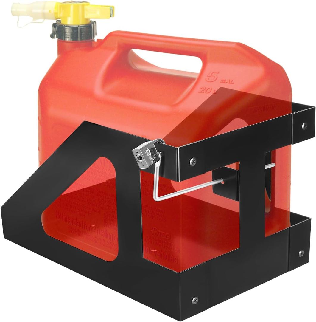 5 Gallon Gas Can Holder for Trailer Compatible with No-Spill Gas Can 5 Gallon, Fuel Jug Holder Fit for Trailers Trucks, with Anti-Theft Lock