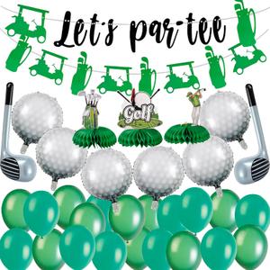 Golf Birthday Party Decorations - 33pcs Golf Themed Party Decorations, Golf Birthday Party Supplies, 20pcs Golf Balloons&2pcs Golf Banner&3pcs Golf Honeycomb Pendulum&8pcs Golf Golf Clubs Decorations