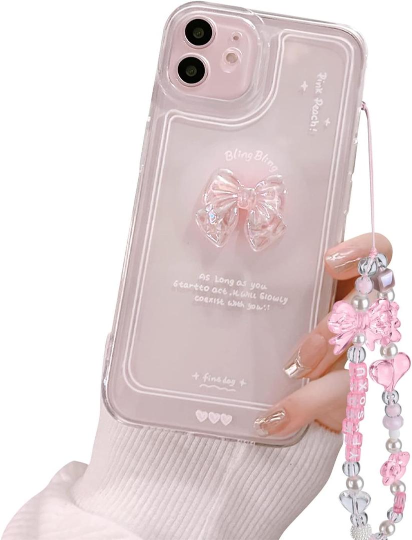 Ownest Compatible for iPhone 11 Cute 3D Pink Bowknot Slim Clear Aesthetic Design Women Teen Girls Camera Lens Protection Phone Cases Cover