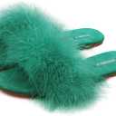 BCTEX COLL Women's Fuzzy Open Toe Slippers Memory Foam Feather Slides Fluffy Furry Indoor House Sandals (10, Green)