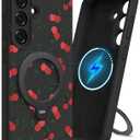 Uppuppy for Samsung Galaxy S25 Case - Liquid Silicone Compatibe with Magsafe Phone Case with Magnetic Stand Cute Women Girly Kickstand Built-in Magnet Ring Soft Cover for S25, Cherry