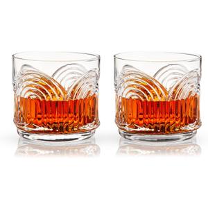 Viski Beau Lowball Glasses Set of 2 - Crystal Drinking Glasses for Whiskey, Scotch & Bourbon - Art Deco Cocktail Glasses Arch Design 11oz (Modern - Clear)