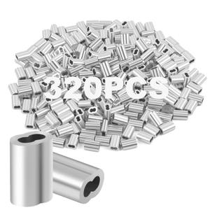 320Pcs 1/16" Aluminum Crimping Loop Sleeve (1.5mm), Double Barrel Cable Ferrule Wire Rope Sleeves for End Fixing - M1.5
