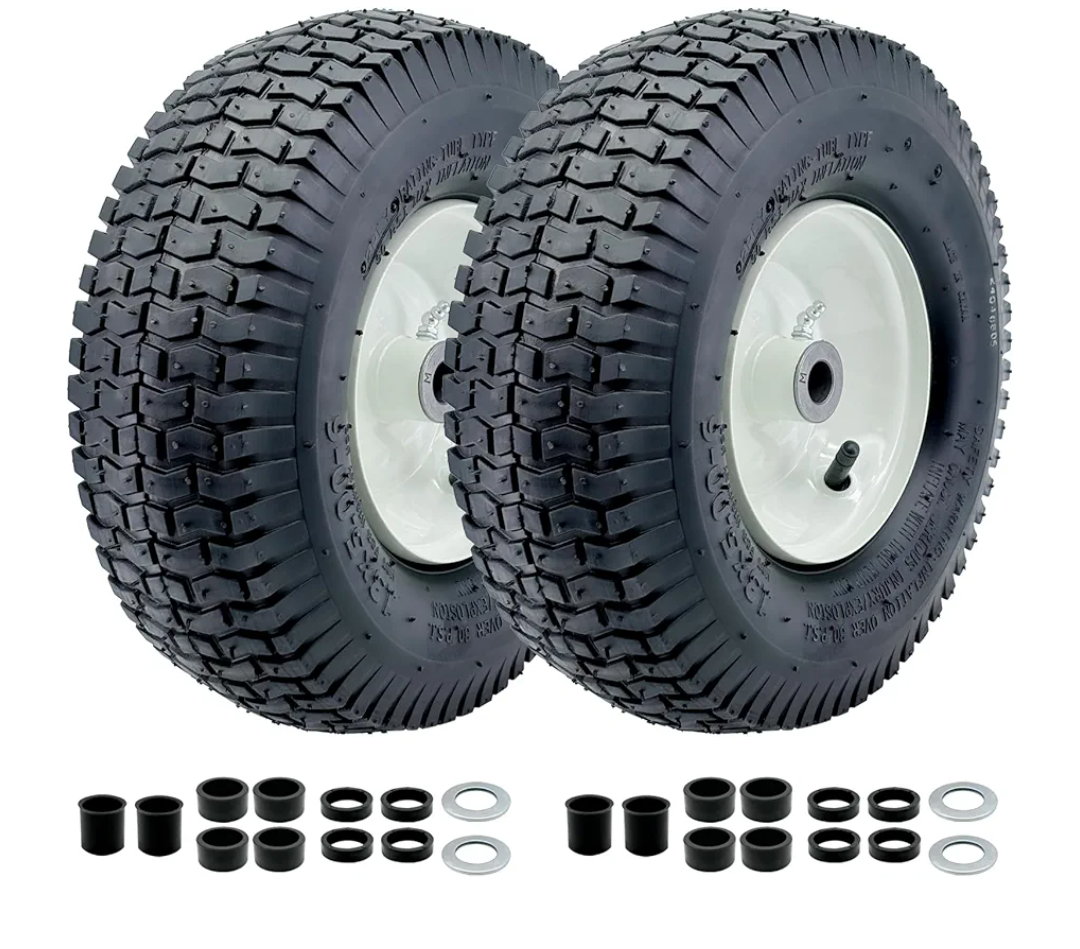 2-Pack 13x5.00-6 Front Tire and Wheel Assembly For Riding Lawnmower with 3"-6"Centered Hub,3/4'' or 5/8''Sintered iron Bushing.Turf Tread. (13 x 5.00-6 Tube Type,Turf Tread)