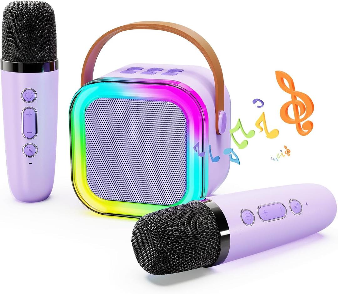 ShinePick Kids Karaoke Machine with 2 Wireless Microphones Portable Bluetooth Mini Karaoke Machine Speaker Kids Toys Christmas Birthday Gift for 3 4 5 6 7 8 9 10 11 12+Year Old Girls Boys (Purple)