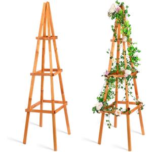 Wonderjune 70.8in Tall Wooden Obelisk Trellis Outdoor Garden Trellises Easy Assembly Climbing Plant Support for Climbing Plants Porch Balcony Backyard Flowers Trailing Vegetables, 5.9 Ft