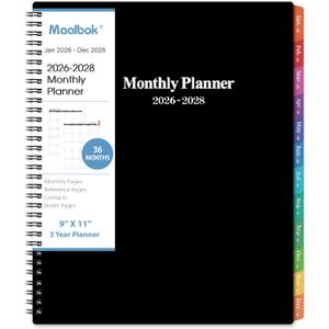 2026-2028 Monthly Planner/Calendar - 3 Year Monthly Planner 2026-2028, Jan. 2026 - Dec. 2028, 9'' x 11'', Calendar Planner with 36 Months Tabs, Double-side Pocket, Holidays, Notes Pages