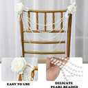 16 Pcs Pearl Wedding Chair Decoration with Artificial Rose Faux Pearl Beaded Garland String Chair Sash Decor for Bridal Shower Wedding Aisle Ceremony Party Banquet
