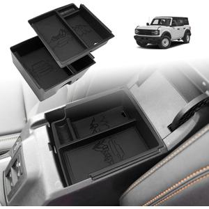 TripleAliners Center Console Organizer Compatible with 2021-2024 Ford Bronco(No for Sport) Accessories Bronco 2/4-Door Center Console Storage Box ABS Material with Leather Trim(V2_Black)Won't Fit 2025