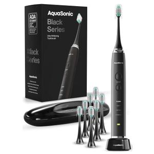 Aquasonic Black Series Ultra Whitening Toothbrush  ADA Accepted Electric Toothbrush- 8 Brush Heads & Travel Case  40,000 VPM Electric Motor & Wireless Charging - 4 Modes w Smart Timer