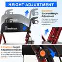 BlessReach Lightweight Foldable Rollator Walkers with Seat for Seniors, 350 lb Capacity, 5-Position Adjustable Height, Premium Hybrid Rolling Walker - Aluminum and Carbon Steel (Red)