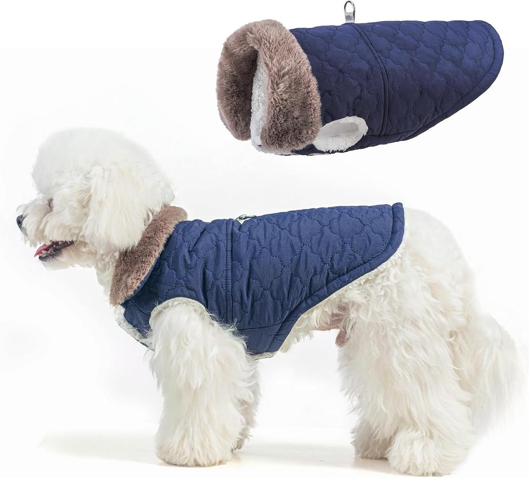 BEAUTYZOO Winter Dog Coat with Harness Built in, Warm Dog Puffer Jacket Vest Padded Fleece Cold Weather Coats Windproof Waterproof Snow Jackets Clothes for Small Medium Puppy, Blue S (S (Back: 12",Chest: 18"))