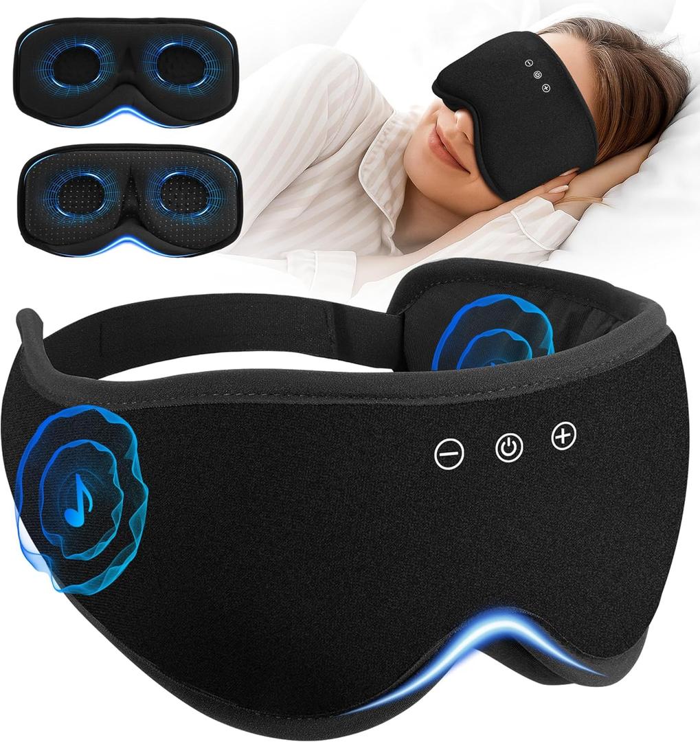 Bluetooth Sleep Mask with 2 Removable 3D Contoured Cup, Bamboo Cotton Bluetooth Sleep Headphones for Side Sleepers with Timing Setting, Blackout Eye Mask for Travel Meditation Men Women