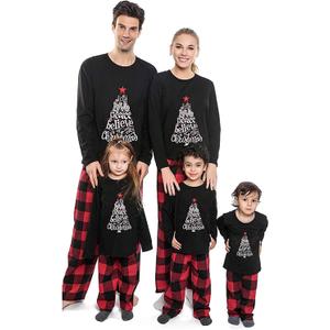 ANGELGGH Family Pajamas Matching Sets, Cute Christmas Printed 2 Piece Sleepwear, Holiday PJs Jammies for Couples/Women/Men (Medium, Black Joy)