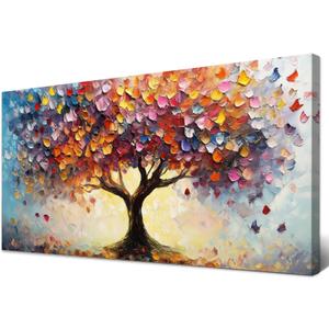 Colorful Tree of Life Wall Art Abstract Nature Tree Landscape Canvas Prints Picture for Living Room Bedroom Fall Home Decor, Watercolor Blossom Flowers Scenery Poster Artwork Decorations 20x40 (TFL)