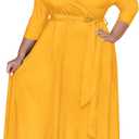 Nmoder Plus Size Maxi Dress for Women - Summer Casual 3/4 Sleeve Floral Flowy Long Dress with Belt XL- 6XL (Yellow)