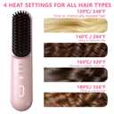 Go Brush Pro for Short Hair - 2026 Upgraded Cordless hair Straightening Brush, 4 Temperature Settings, Fast Heat, MCH Ceramic Care, 4000mAh Rechargeable Straightener for Frizz-Free Styling (pink)