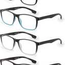 JOLISU 4 Pack Reading Glasses Men Blue Light Blocking with Spring Hinge, Anti Eyestrain/UV Large Wide Square Computer Readers (1.75x)